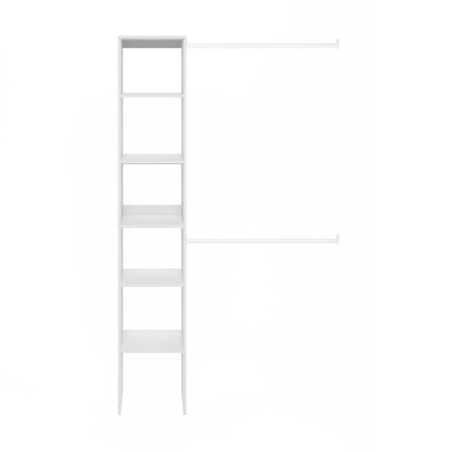Fano Clothing & Closet Storage Organizer Shelf Tower with 2 Hanging Bars, White