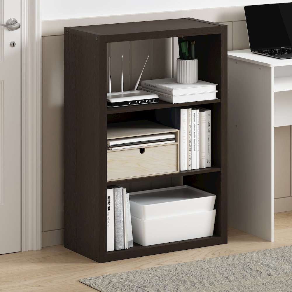 Viola 3-Tier Open Shelf Bookcase, Bookshelf, Dark Oak