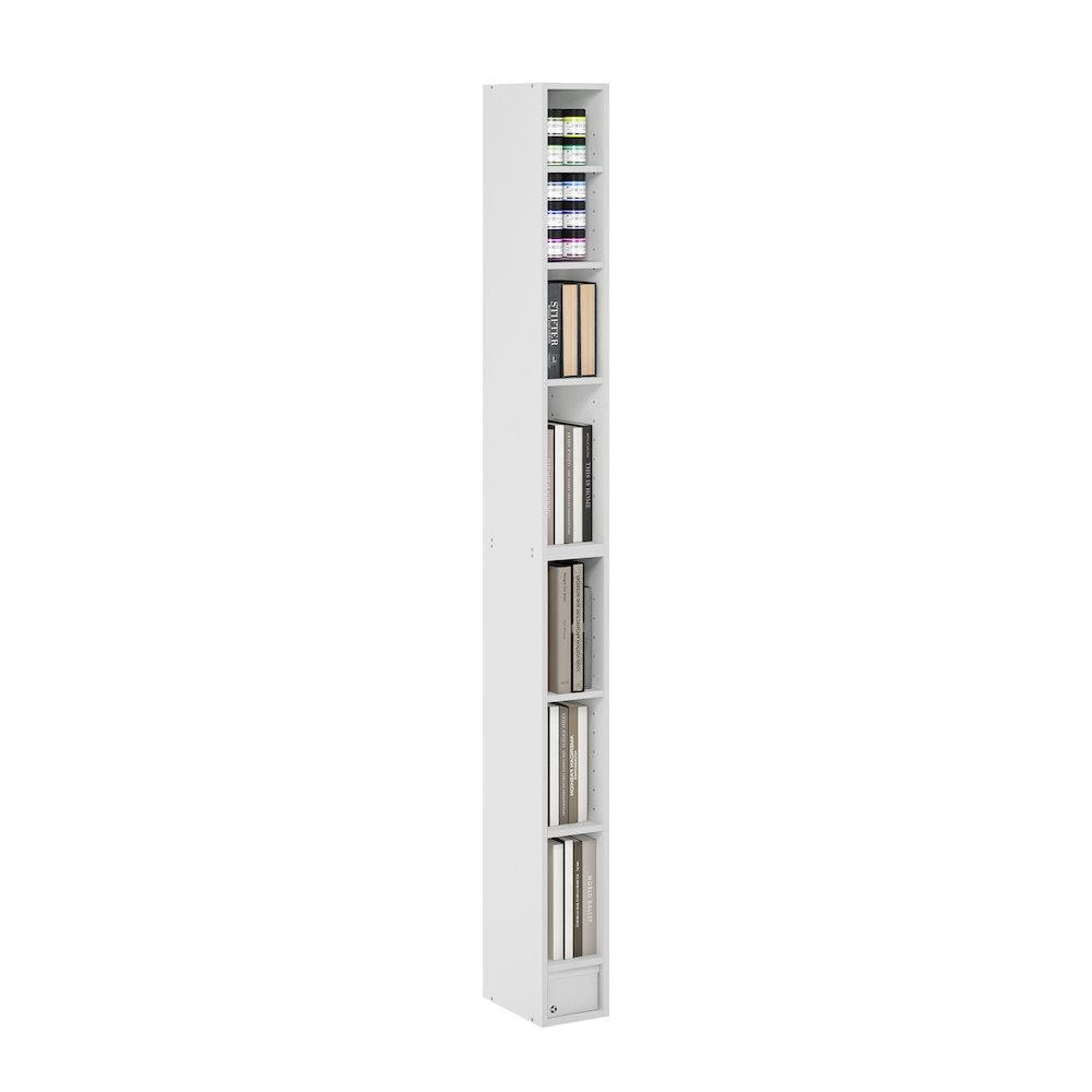 Fulda 8-Tier Space Saving Storage Shelf Bookcase, 6-Inch Width, White