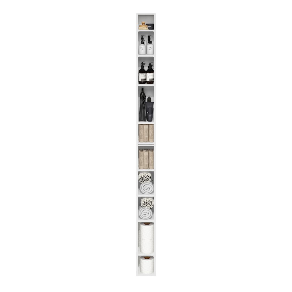 Fulda 10-Tier Space Saving Storage Shelf Bookcase, 6-Inch Width, White