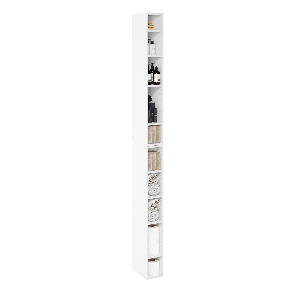 Fulda 10-Tier Space Saving Storage Shelf Bookcase, 6-Inch Width, White