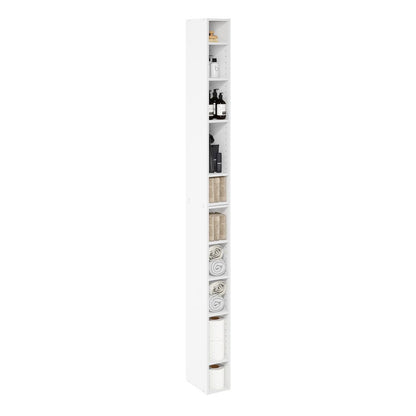 Fulda 10-Tier Space Saving Storage Shelf Bookcase, 6-Inch Width, White