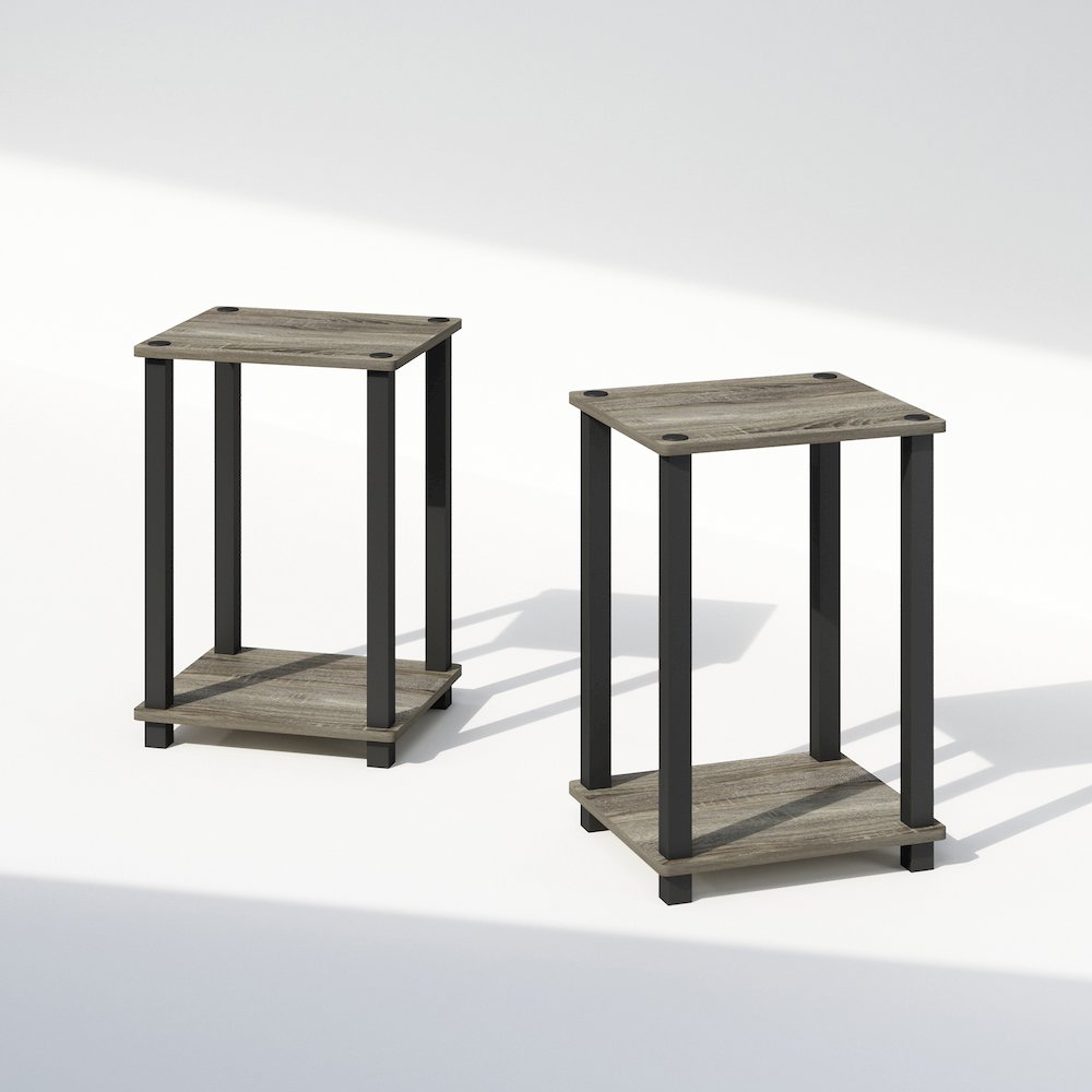 Simplistic Compact Bedside Table, Nightstand, French Oak/Black, Set of 2
