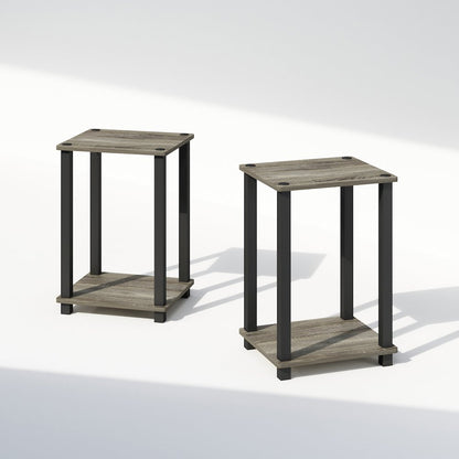 Simplistic Compact Bedside Table, Nightstand, French Oak/Black, Set of 2