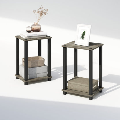 Simplistic Compact Bedside Table, Nightstand, French Oak/Black, Set of 2