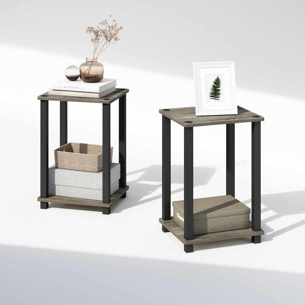 Simplistic Compact Bedside Table, Nightstand, French Oak/Black, Set of 2