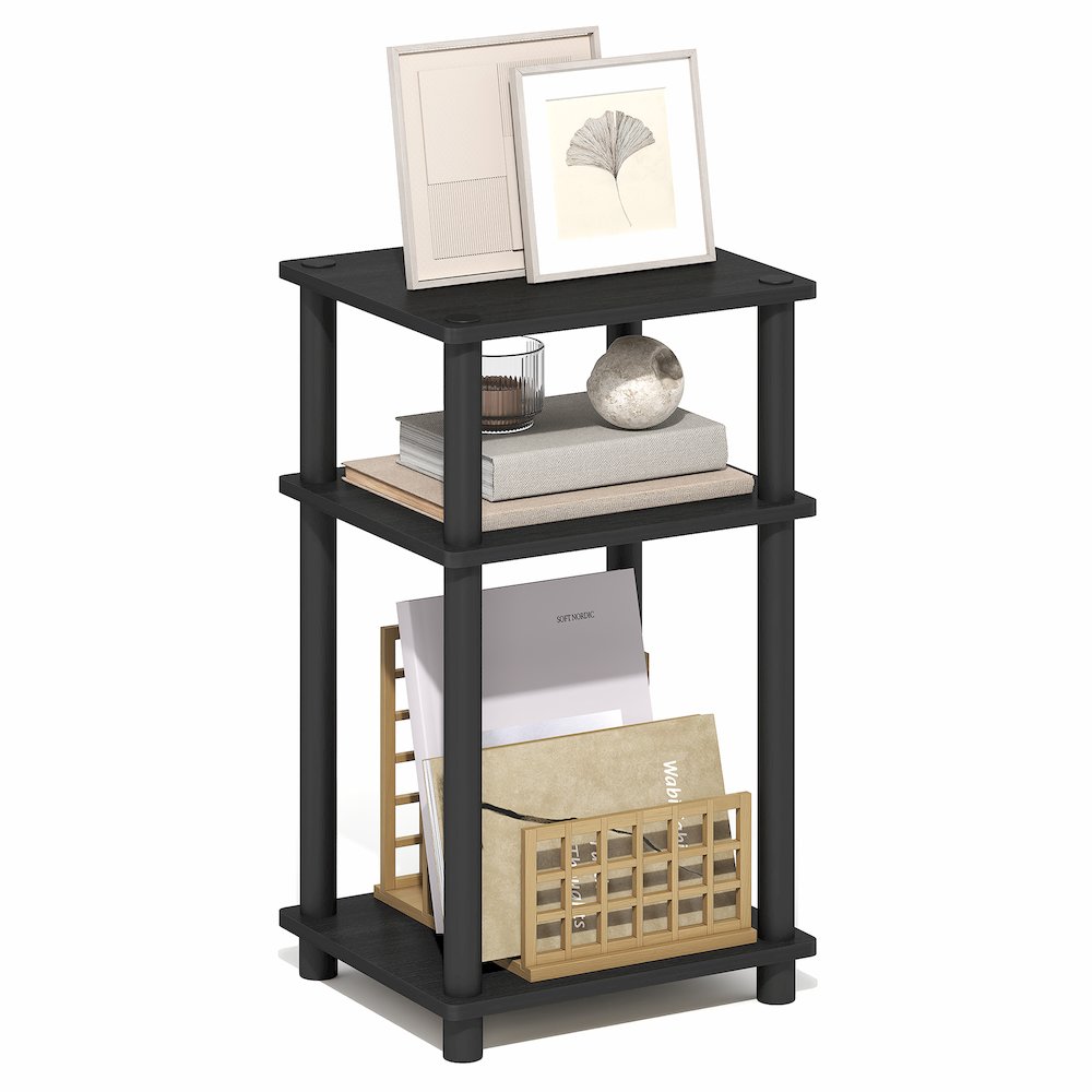 Side Table, 3-Tier End Table, Night Stand, Bedside Table, Dark Americano
