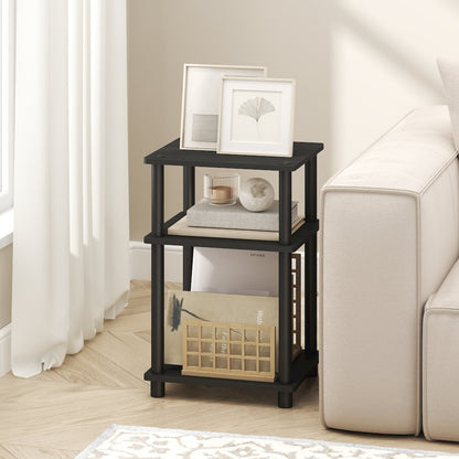 Side Table, 3-Tier End Table, Night Stand, Bedside Table, Dark Americano