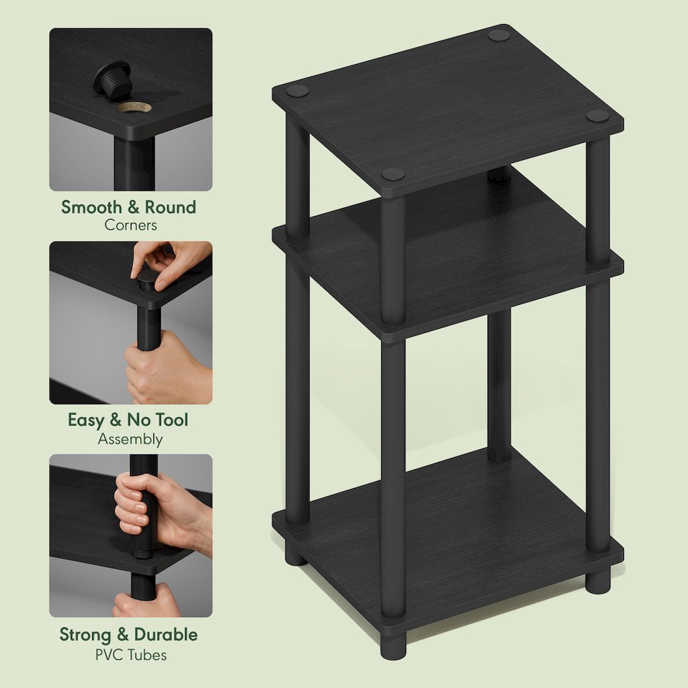 Side Table, 3-Tier End Table, Night Stand, Bedside Table, Dark Americano