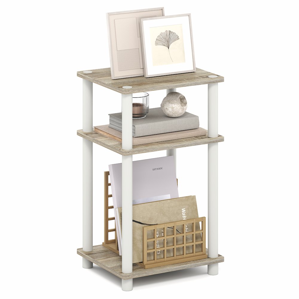 Side Table, 3-Tier End Table, Night Stand, Bedside Table, Light Oak
