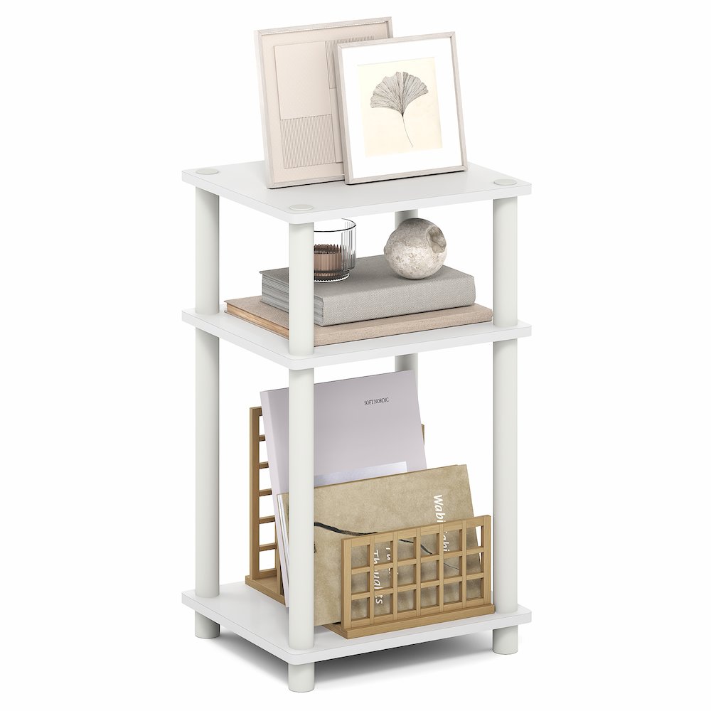 Side Table, 3-Tier End Table, Night Stand, Bedside Table, White/Black Espresso