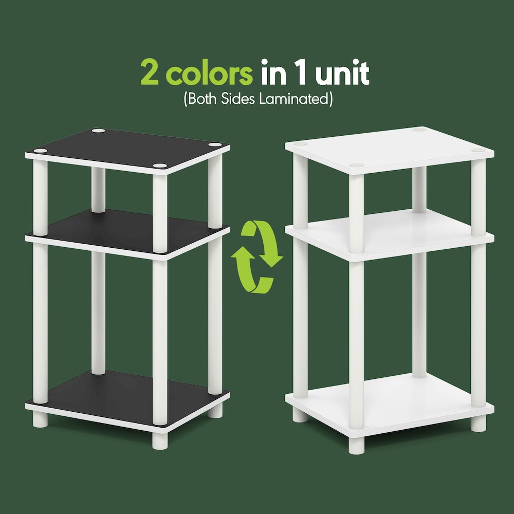 Side Table, 3-Tier End Table, Night Stand, Bedside Table, White/Black Espresso