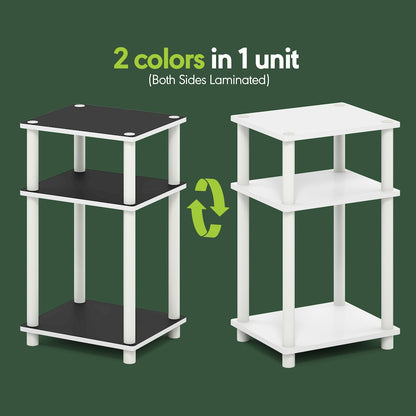 Side Table, 3-Tier End Table, Night Stand, Bedside Table, White/Black Espresso