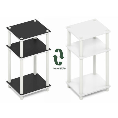 Side Table, 3-Tier End Table, Night Stand, Bedside Table, White/Black Espresso