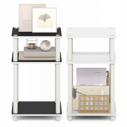 Side Table, 3-Tier End Table, Night Stand, Bedside Table, White/Black Espresso