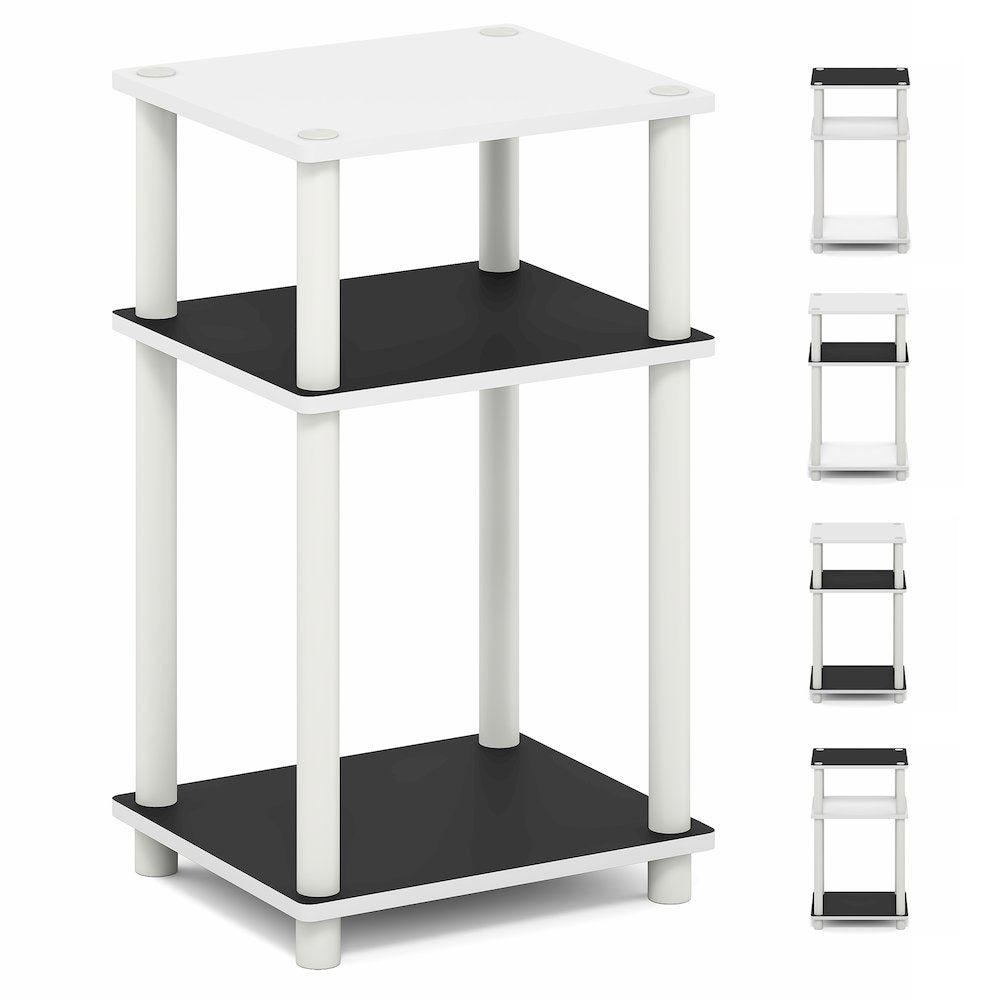 Side Table, 3-Tier End Table, Night Stand, Bedside Table, White/Black Espresso