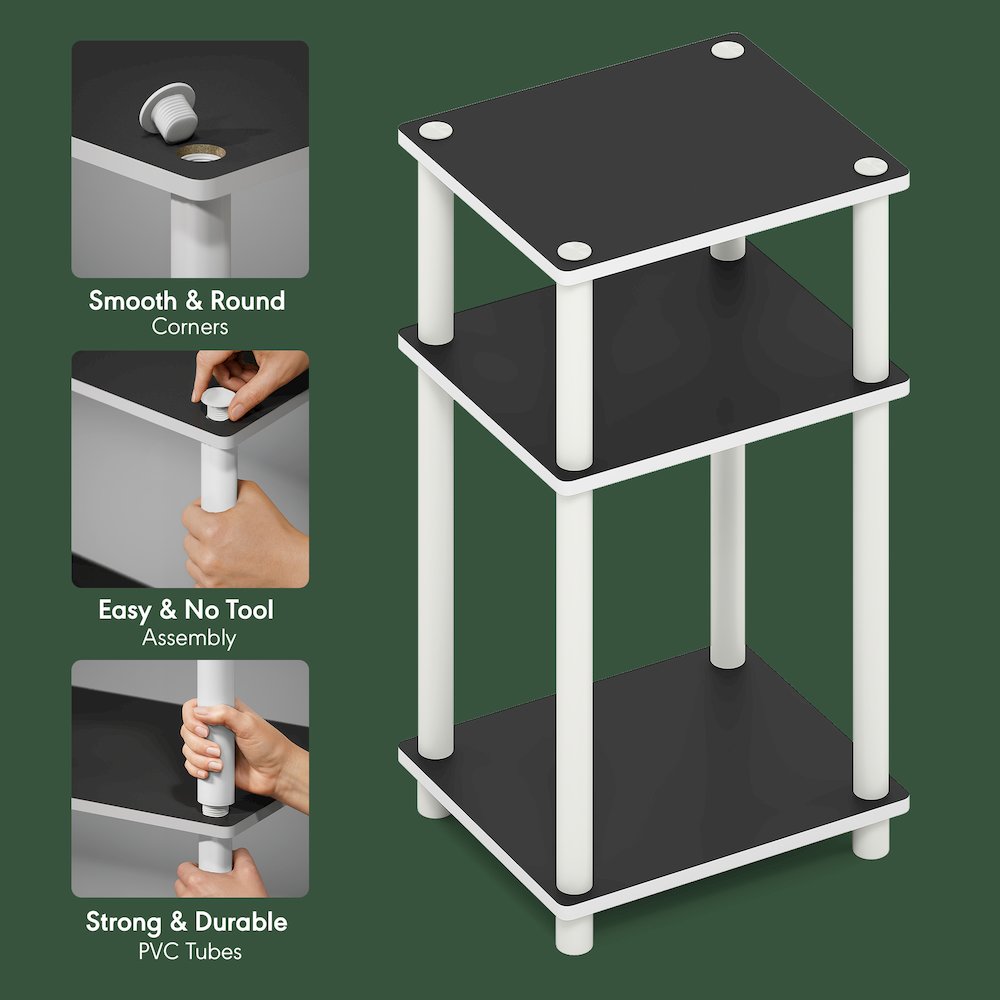 Side Table, 3-Tier End Table, Night Stand, Bedside Table, White/Black Espresso