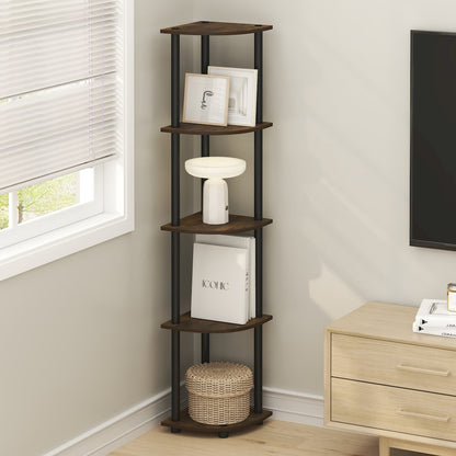 5 Tier Corner Shelf, Corner Bookshelf, Display Shelf Amber Oak
