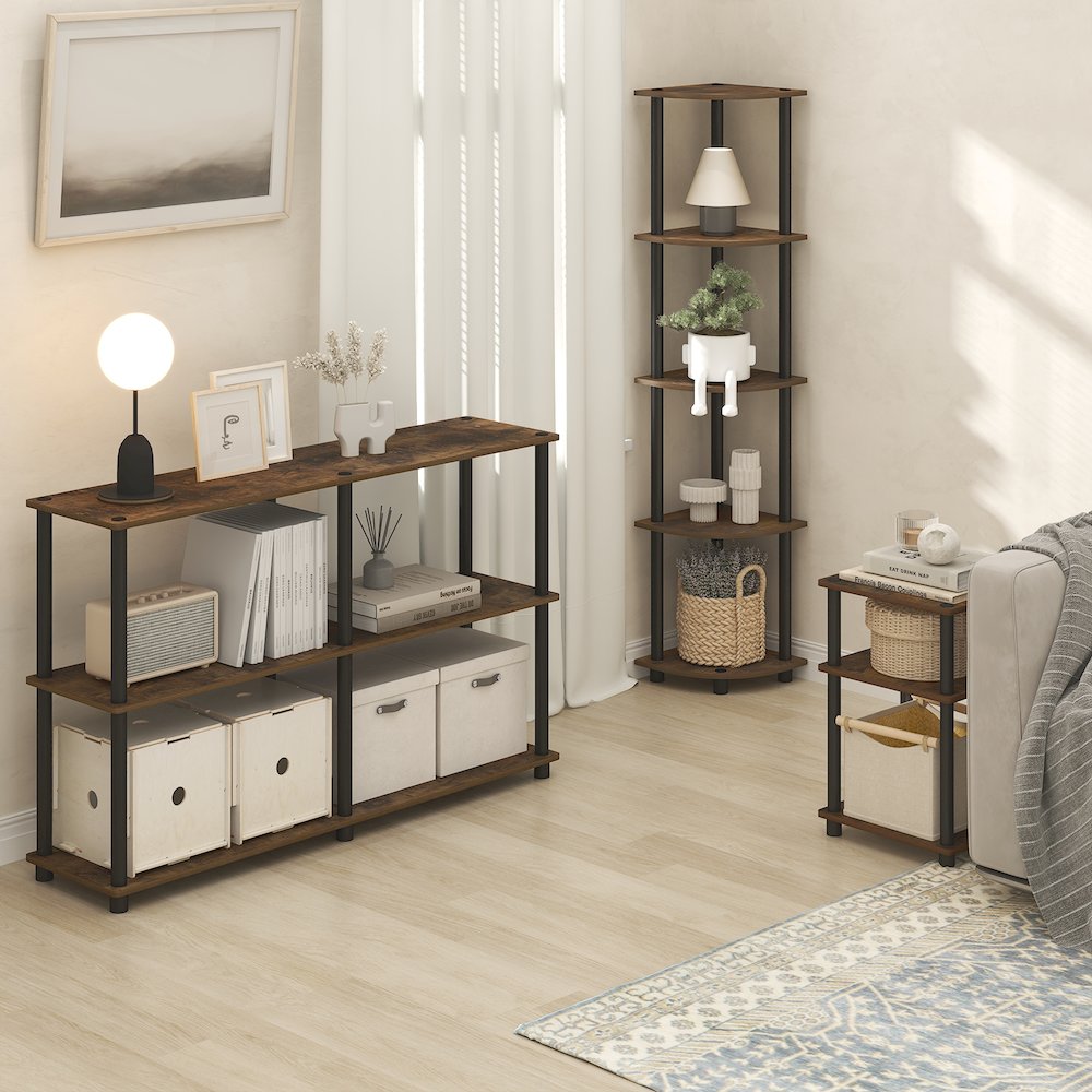 5 Tier Corner Shelf, Corner Bookshelf, Display Shelf Amber Oak