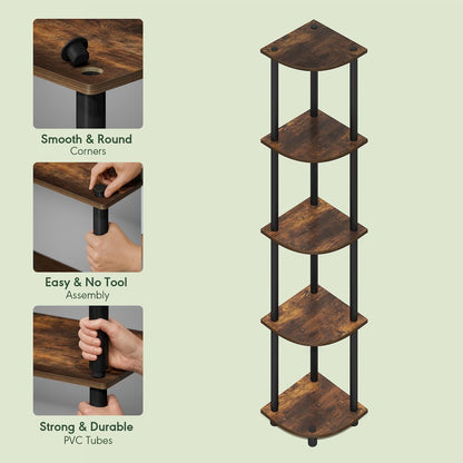 5 Tier Corner Shelf, Corner Bookshelf, Display Shelf Amber Oak