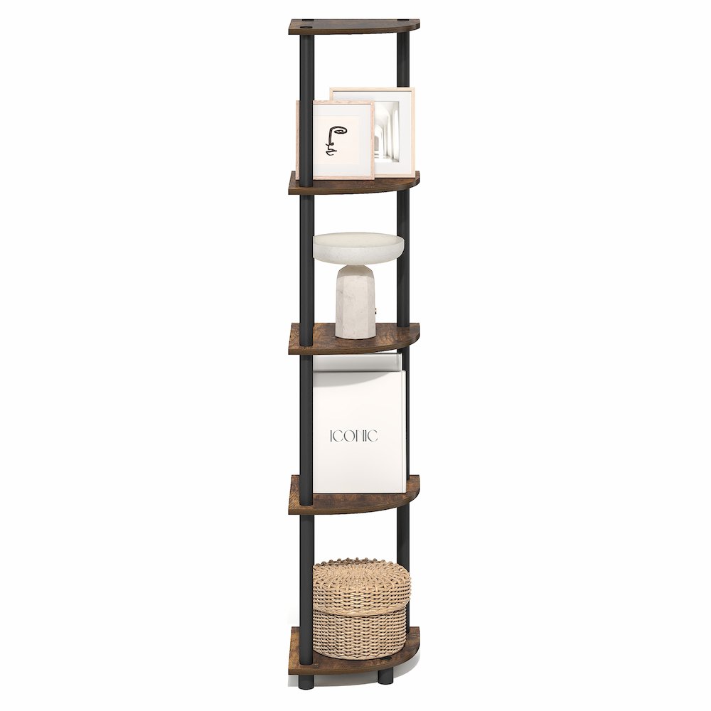 5 Tier Corner Shelf, Corner Bookshelf, Display Shelf Amber Oak