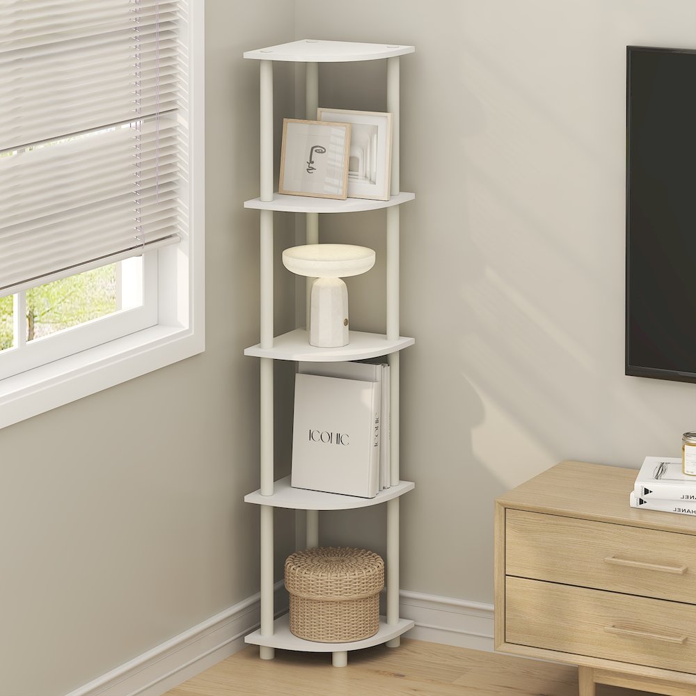 5 Tier Corner Shelf, Corner Bookshelf, Display Shelf Plain White