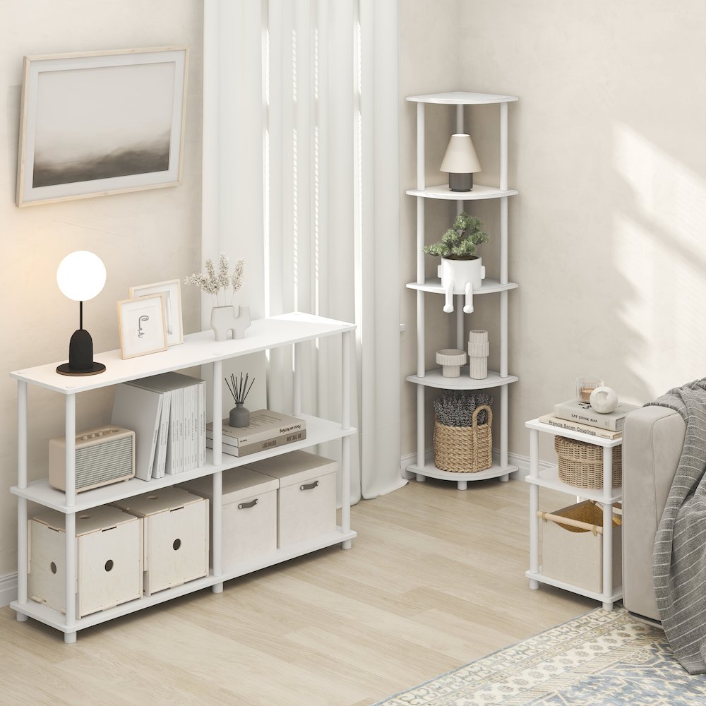 5 Tier Corner Shelf, Corner Bookshelf, Display Shelf Plain White
