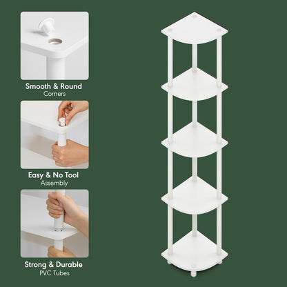 5 Tier Corner Shelf, Corner Bookshelf, Display Shelf Plain White