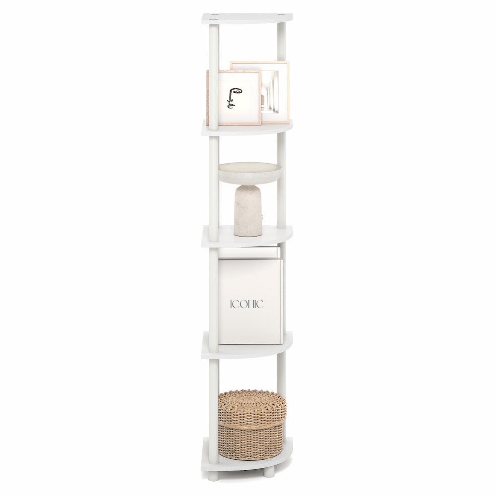 5 Tier Corner Shelf, Corner Bookshelf, Display Shelf Plain White