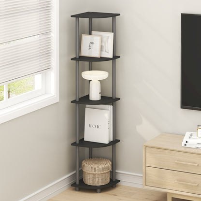 5 Tier Corner Shelf, Corner Bookshelf, Display Shelf Plain Black
