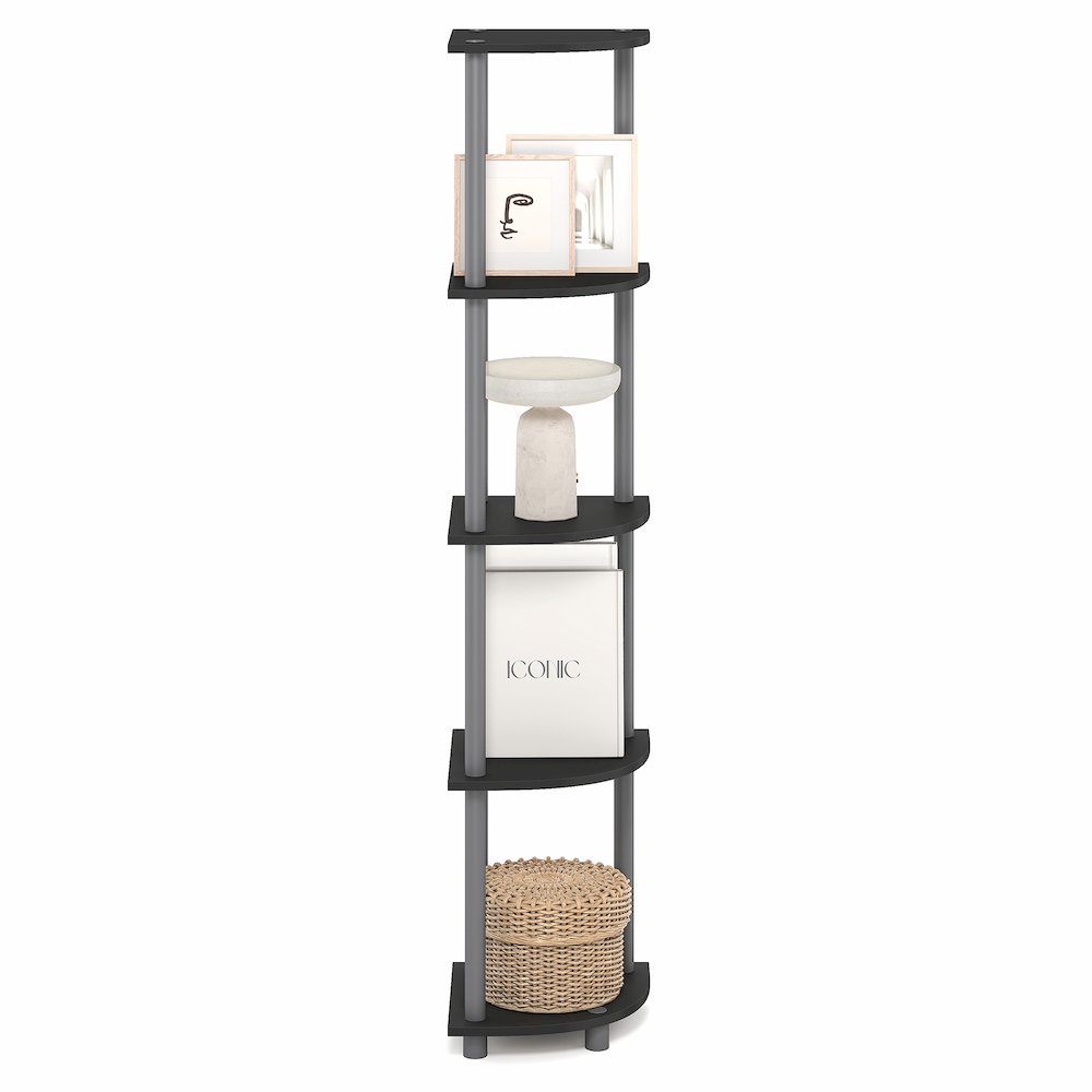 5 Tier Corner Shelf, Corner Bookshelf, Display Shelf Plain Black