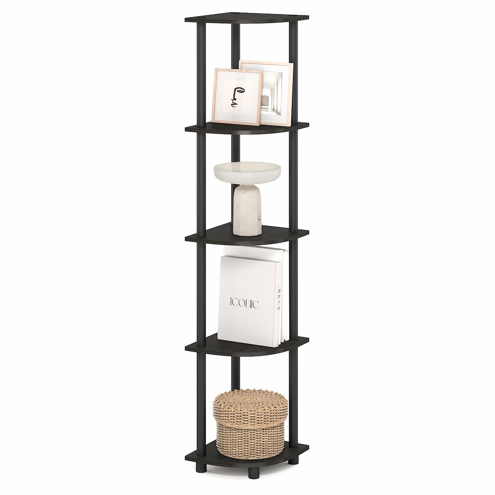 5 Tier Corner Shelf, Corner Bookshelf, Display Shelf Black Espresso