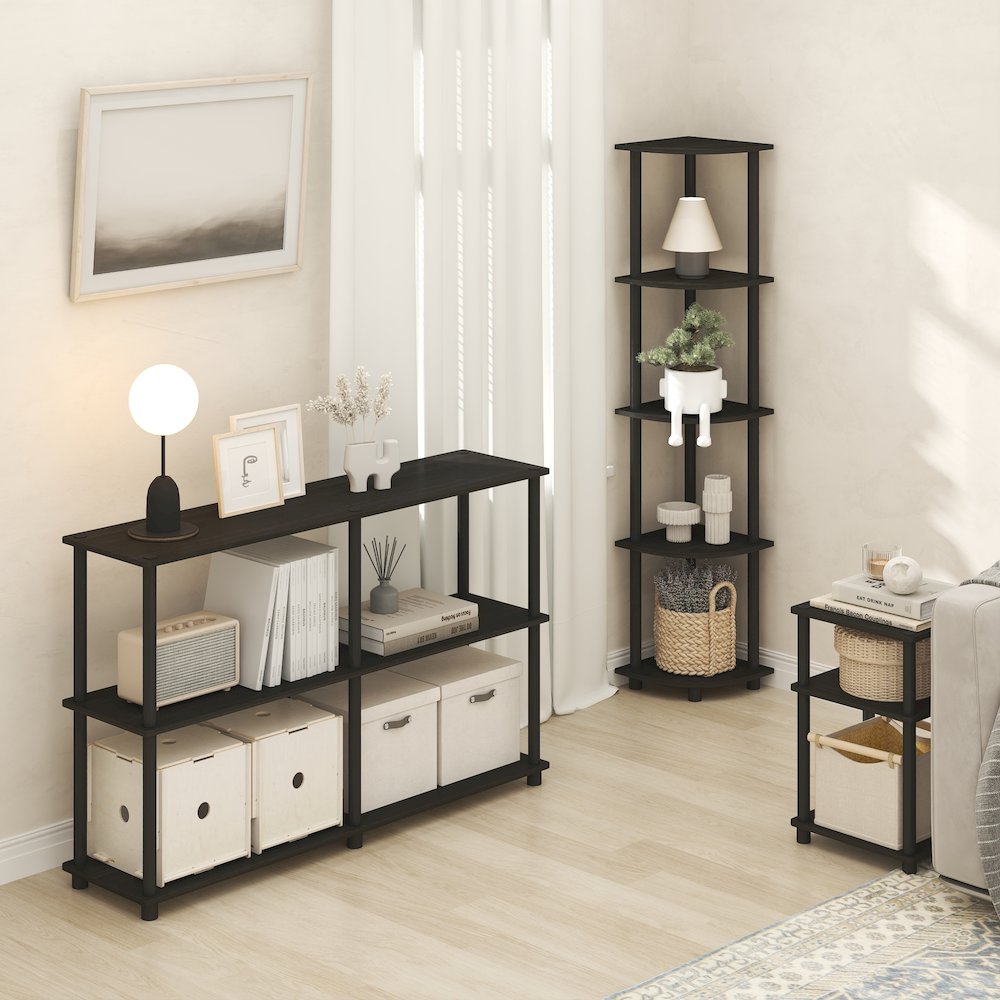 5 Tier Corner Shelf, Corner Bookshelf, Display Shelf Black Espresso