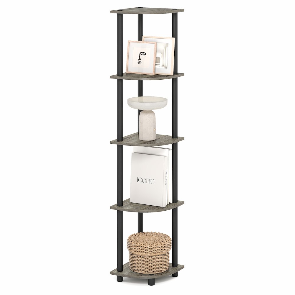 5 Tier Corner Shelf, Corner Bookshelf, Display Shelf Grey Oak
