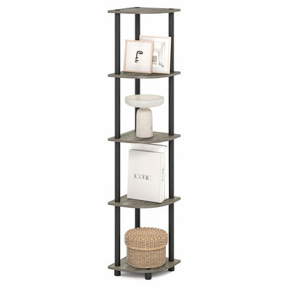 5 Tier Corner Shelf, Corner Bookshelf, Display Shelf Grey Oak
