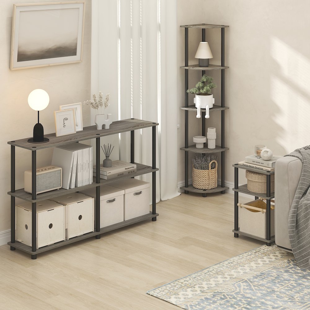 5 Tier Corner Shelf, Corner Bookshelf, Display Shelf Grey Oak