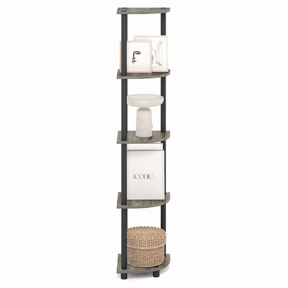 5 Tier Corner Shelf, Corner Bookshelf, Display Shelf Grey Oak