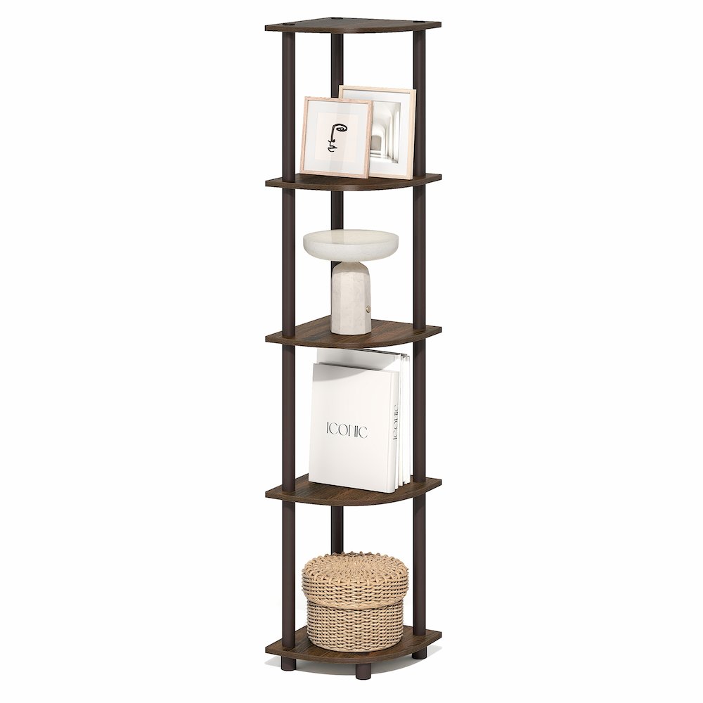 5 Tier Corner Shelf, Corner Bookshelf, Display Shelf Black Walnut