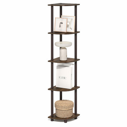 5 Tier Corner Shelf, Corner Bookshelf, Display Shelf Black Walnut