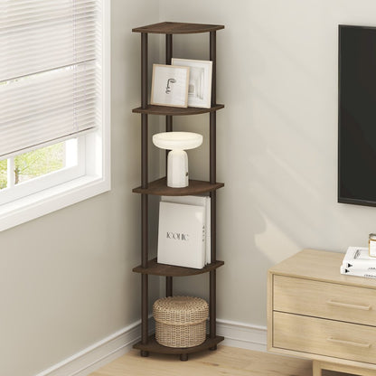 5 Tier Corner Shelf, Corner Bookshelf, Display Shelf Black Walnut