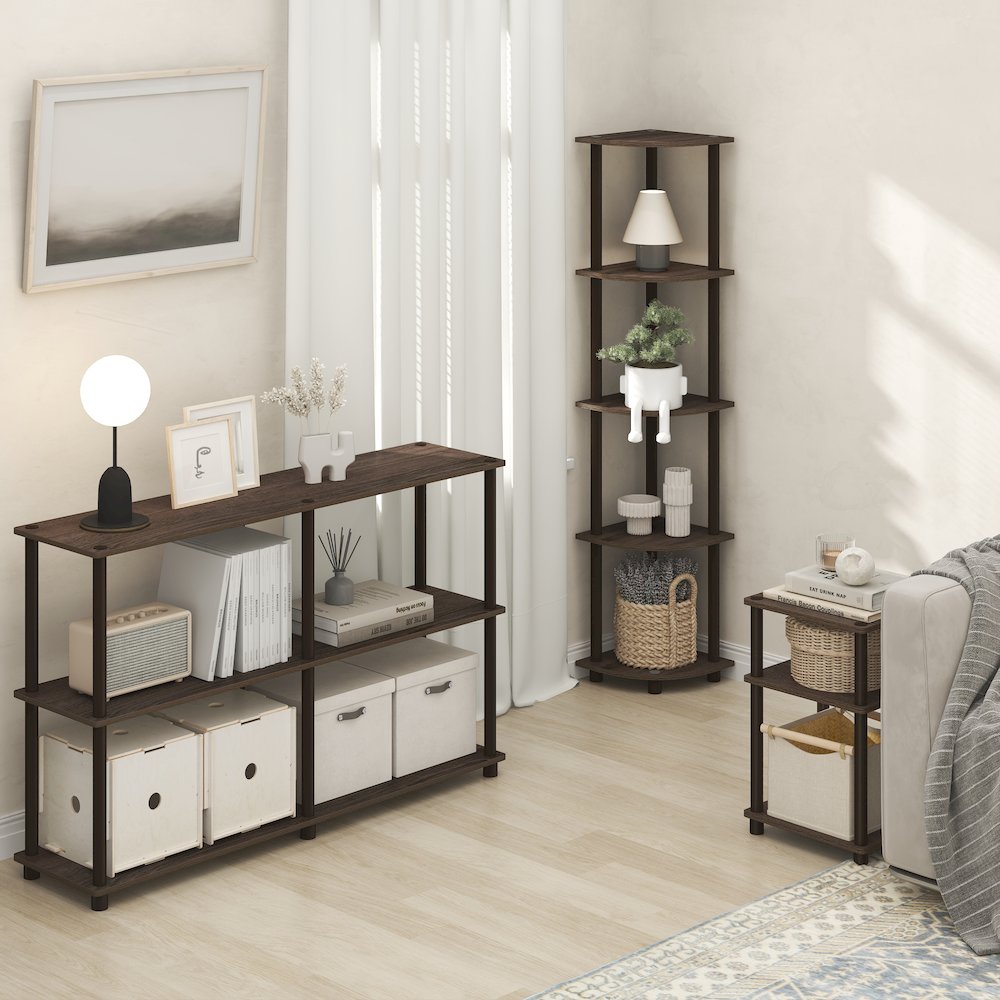 5 Tier Corner Shelf, Corner Bookshelf, Display Shelf Black Walnut