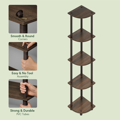 5 Tier Corner Shelf, Corner Bookshelf, Display Shelf Black Walnut
