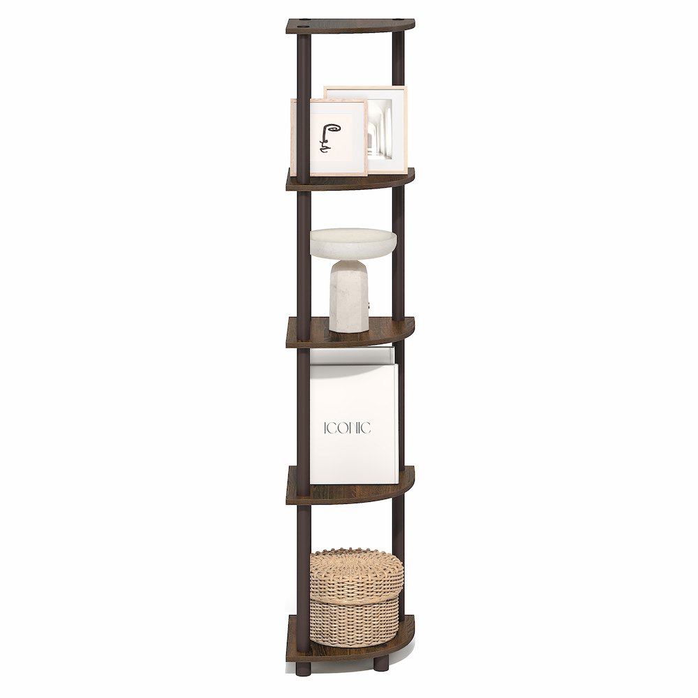 5 Tier Corner Shelf, Corner Bookshelf, Display Shelf Black Walnut