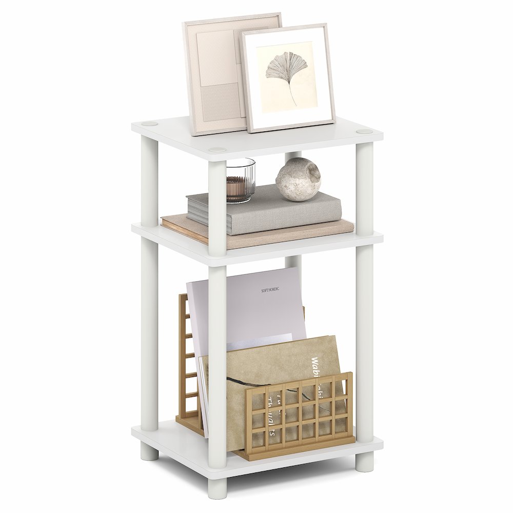 Side Table, 3-Tier End Table, Night Stand, Bedside Table, White