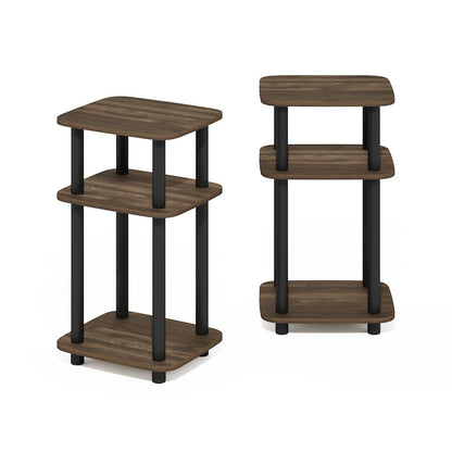 3-Tier Turn-N-Tube Curve End Table, Side Table, 2-Pack, Columbia Walnut/Black