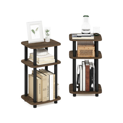 3-Tier Turn-N-Tube Curve End Table, Side Table, 2-Pack, Columbia Walnut/Black