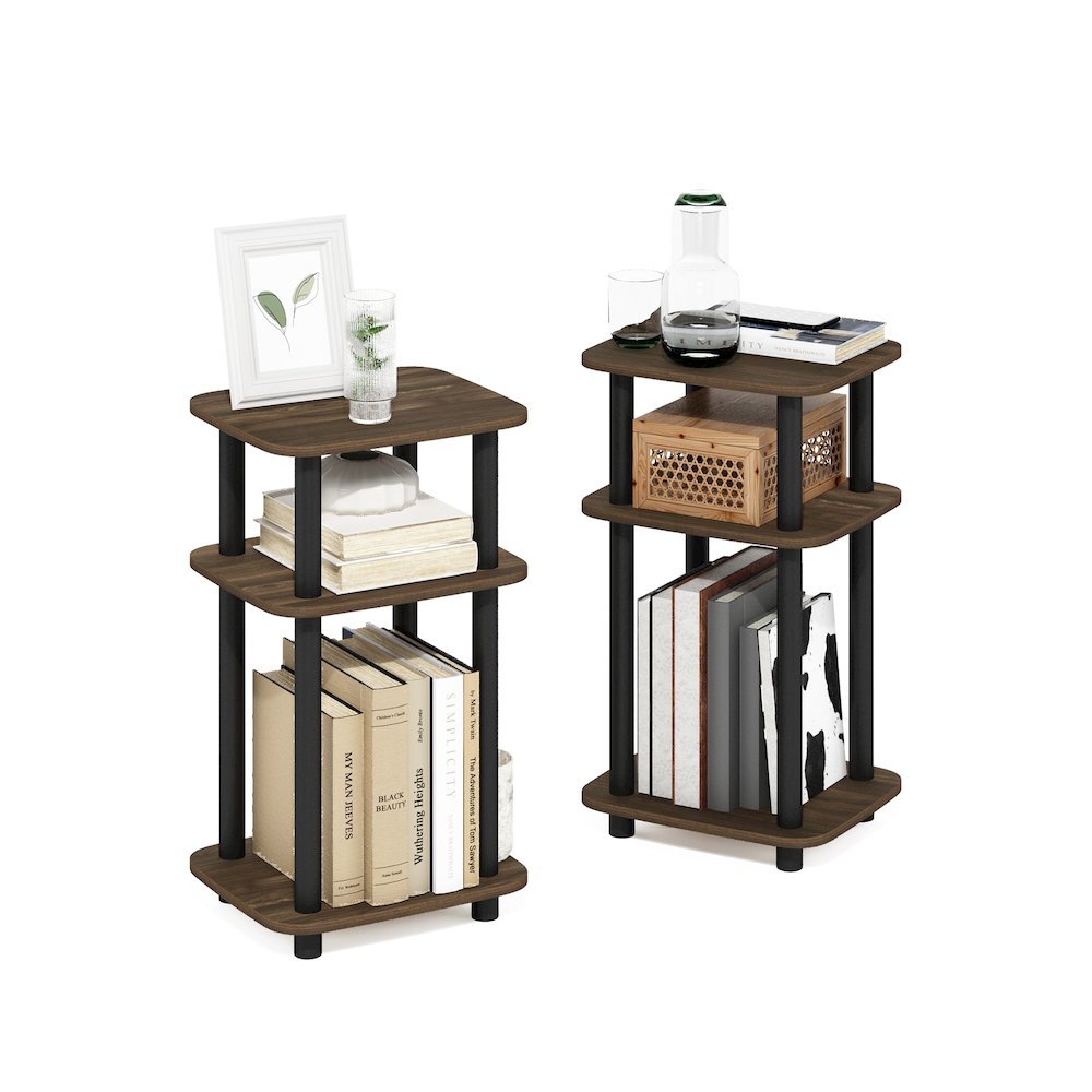 3-Tier Turn-N-Tube Curve End Table, Side Table, 2-Pack, Columbia Walnut/Black
