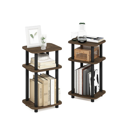 3-Tier Turn-N-Tube Curve End Table, Side Table, 2-Pack, Columbia Walnut/Black