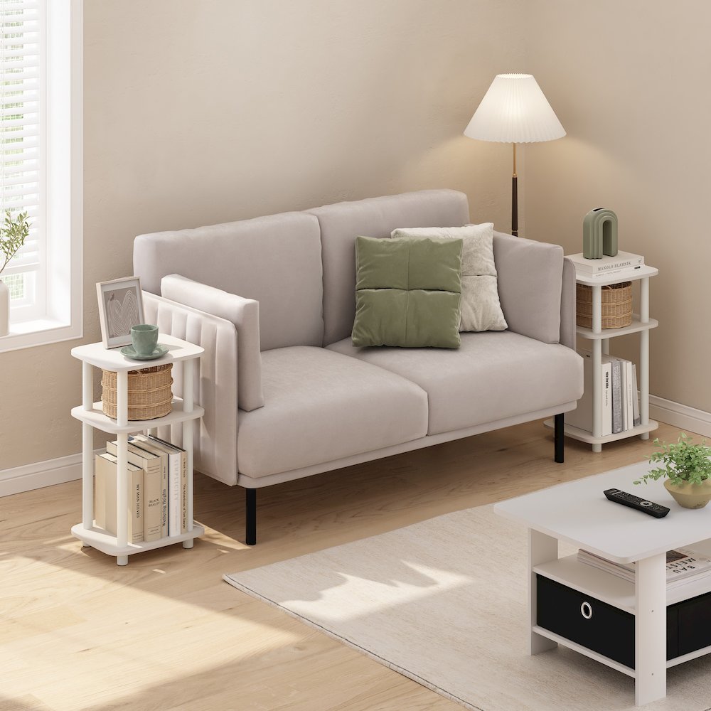 Just 3-Tier Turn-N-Tube Curve End Table, Side Table, 2-Pack, White/White