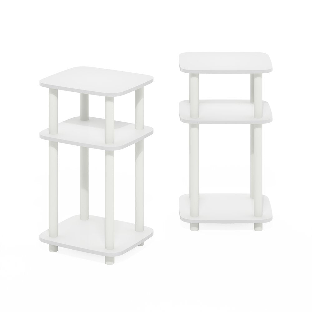 Just 3-Tier Turn-N-Tube Curve End Table, Side Table, 2-Pack, White/White
